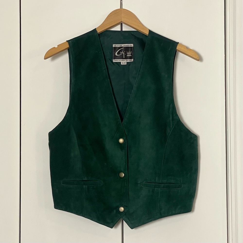 Vintage Women’s Medium Small 80s 90s Dark Green Suede Leather Vest